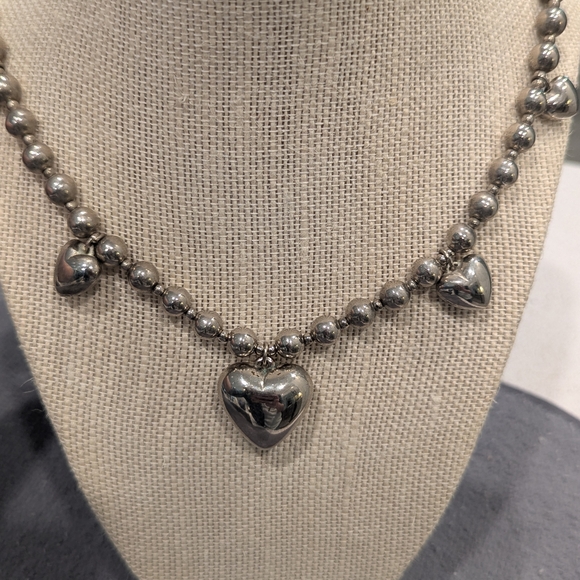 ✨ Vintage Sterling Silver Puffy Heart Necklace – 36.26g – Mid-Century Estate ✨ - Picture 6 of 8
